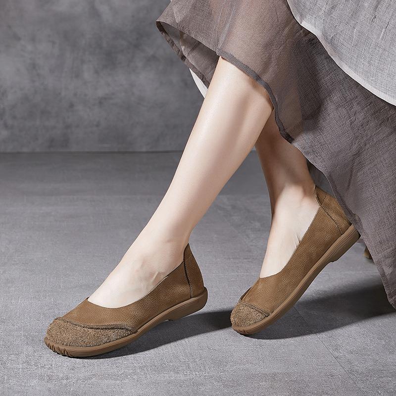 Damen-Retro-Schuhe aus Platinleder – neue flache Freizeitschuhe für den Frühling – mit schmalem Schaft und einem Riemen