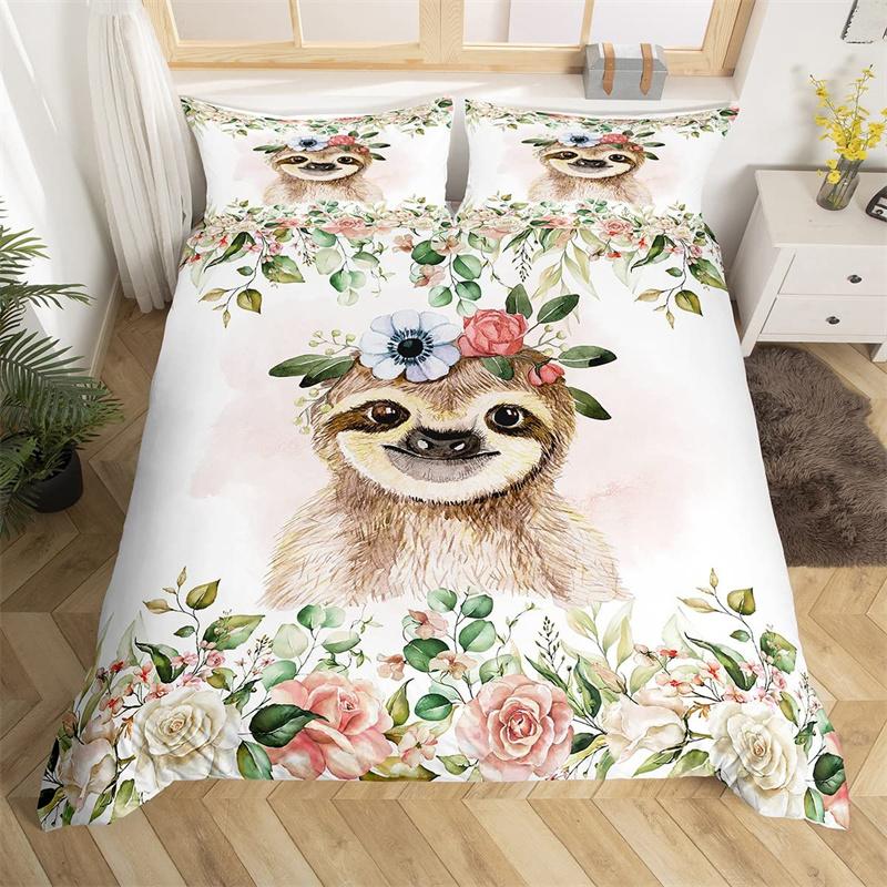 Kawaii Elefant Bettbezug Einzelbett Cartoon Tier Bettwäsche Set Floraler Bettdeckenbezug Mikrofaser Schmetterling Bettsets für Jungen Mädchen