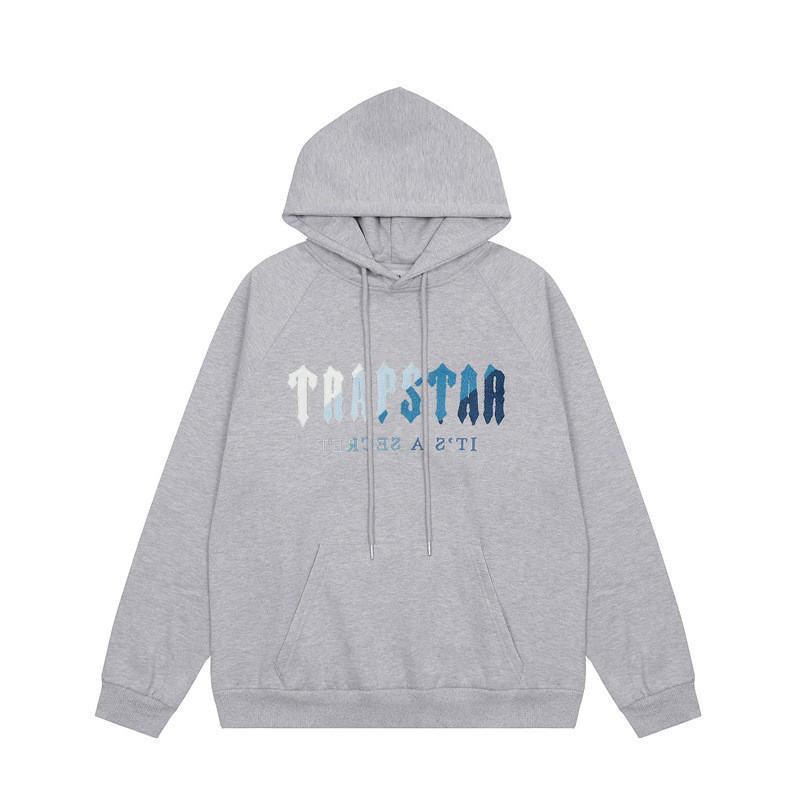 Unisex Übergroßer Hoodie Jogginghosen-Set Mit Gesticktem Handtuchstoff Farbverlauf Blau Weiß Design Fleecegefüttert Lässige Streetwear