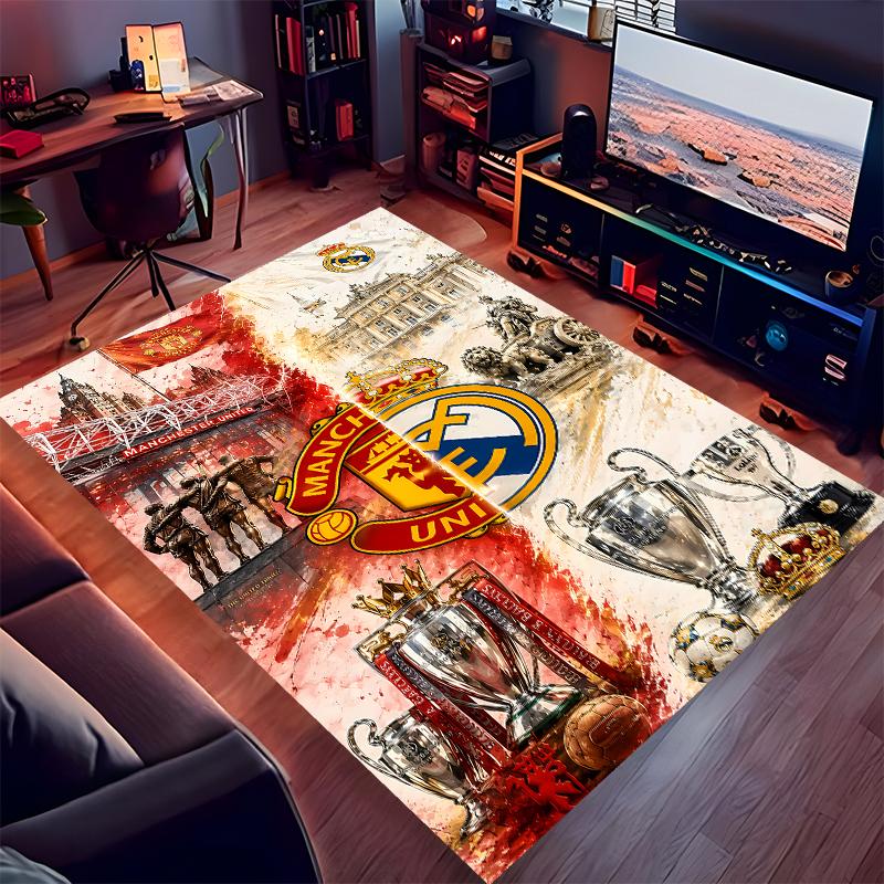 1pc Football Club Logo Print Area Rug - Soft,Washable Non-Slip Indoor Mat for Office Chairs,Living Room,Home Office Decorative Rug