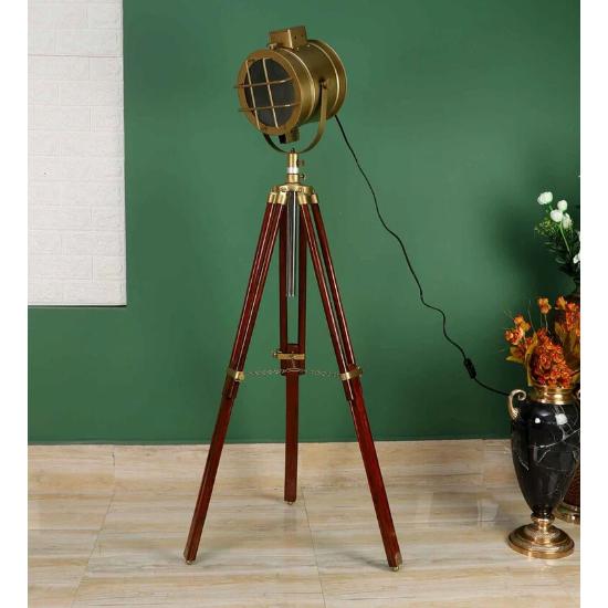 Brass Spotlight Floor Lamps Spotting Home Decorative Nautical Antique Finish Brass Spotlight Searchlight Wooden Tripod Floor Light