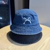 Korean-style bowknot fisherman hat for women, new denim summer sun protection hat, stylish hat that makes the face look smaller