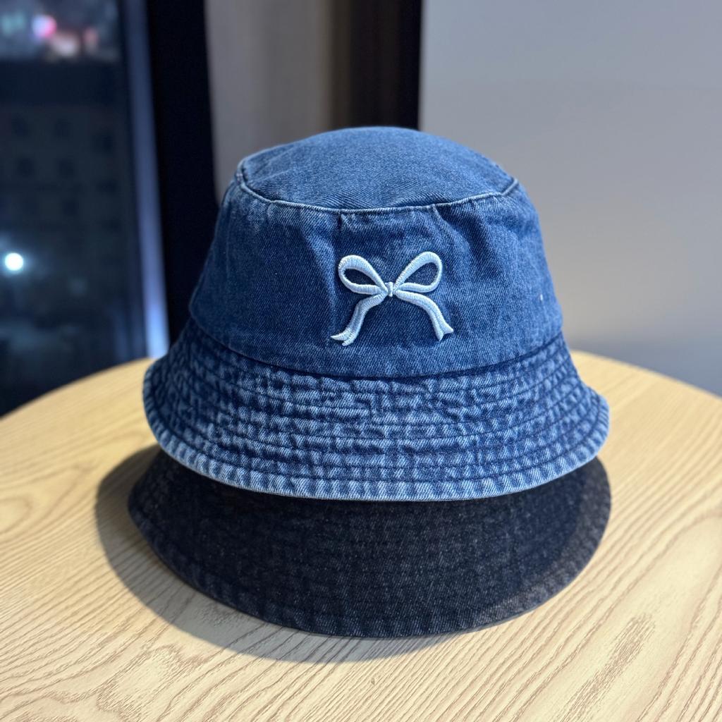 Korean-style bowknot fisherman hat for women, new denim summer sun protection hat, stylish hat that makes the face look smaller