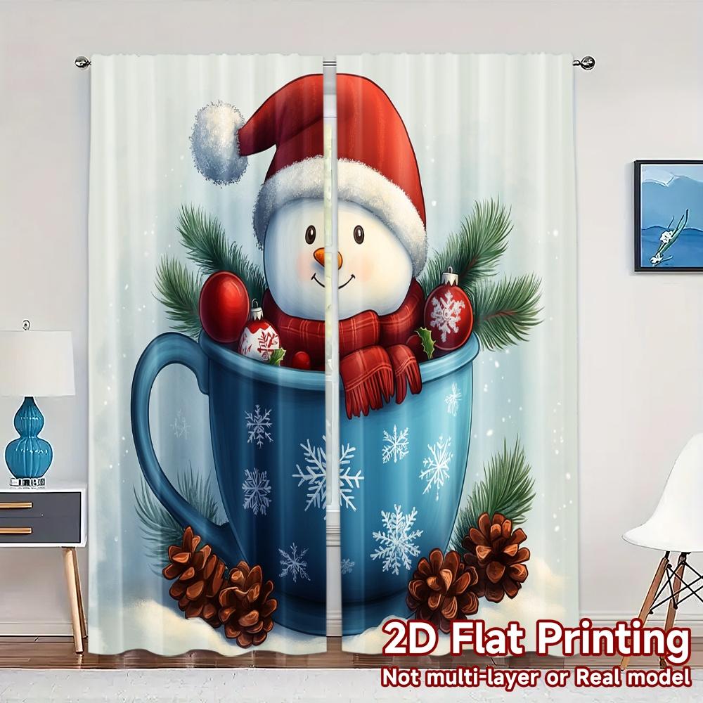 

2 шт., Шторы Милый снеговик Кофейная кружка Рождество Современные Популярные Шторы Принты Светофильтрующие шторы Термо 52.50×116.00 CM 2pcs