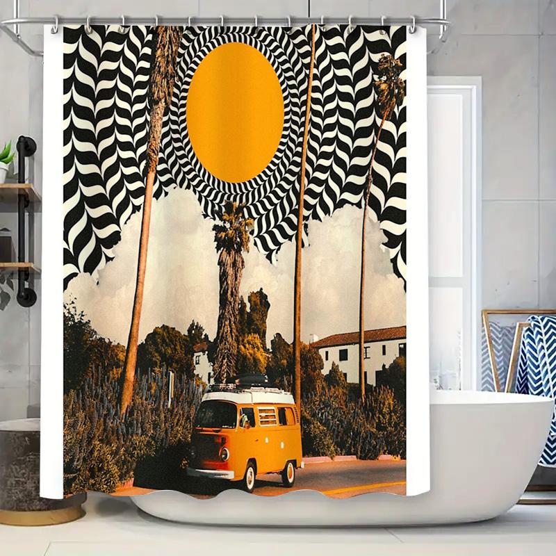 

Vintage Campervan Shower Curtain Retro Vw Bus Floral Bohemian Bathroom Decor Hippie Van Wall Art Coastal Home Textile W60H190(CM)-1 Pcs
