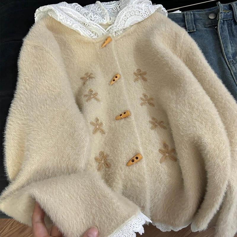 Cardigan Coat for Women Autumn Winter Vintage Loose Long Sleeve Knit Cardigan Sweaters Jacket