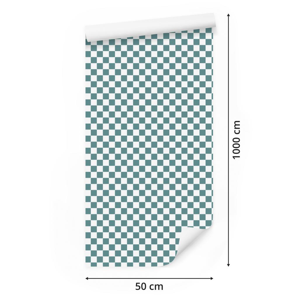 Checkerboard wallpaper turquoise, harmonious arrangement 50x1000