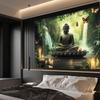 Colgante de pared con paisaje de cascada en bosque de Buda místico 2D, Tapiz de fondo estético para sala de yoga espiritual