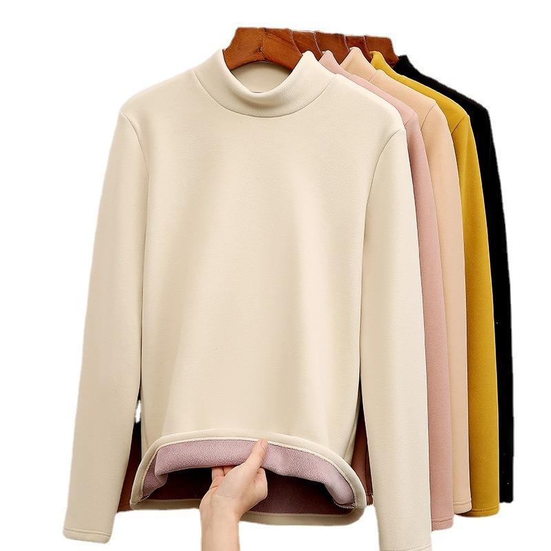 Fleece semi-turtleneck German velvet bottoming shirt for women's autumn and winter new thickened interior, high-end sense, black middle collar warm