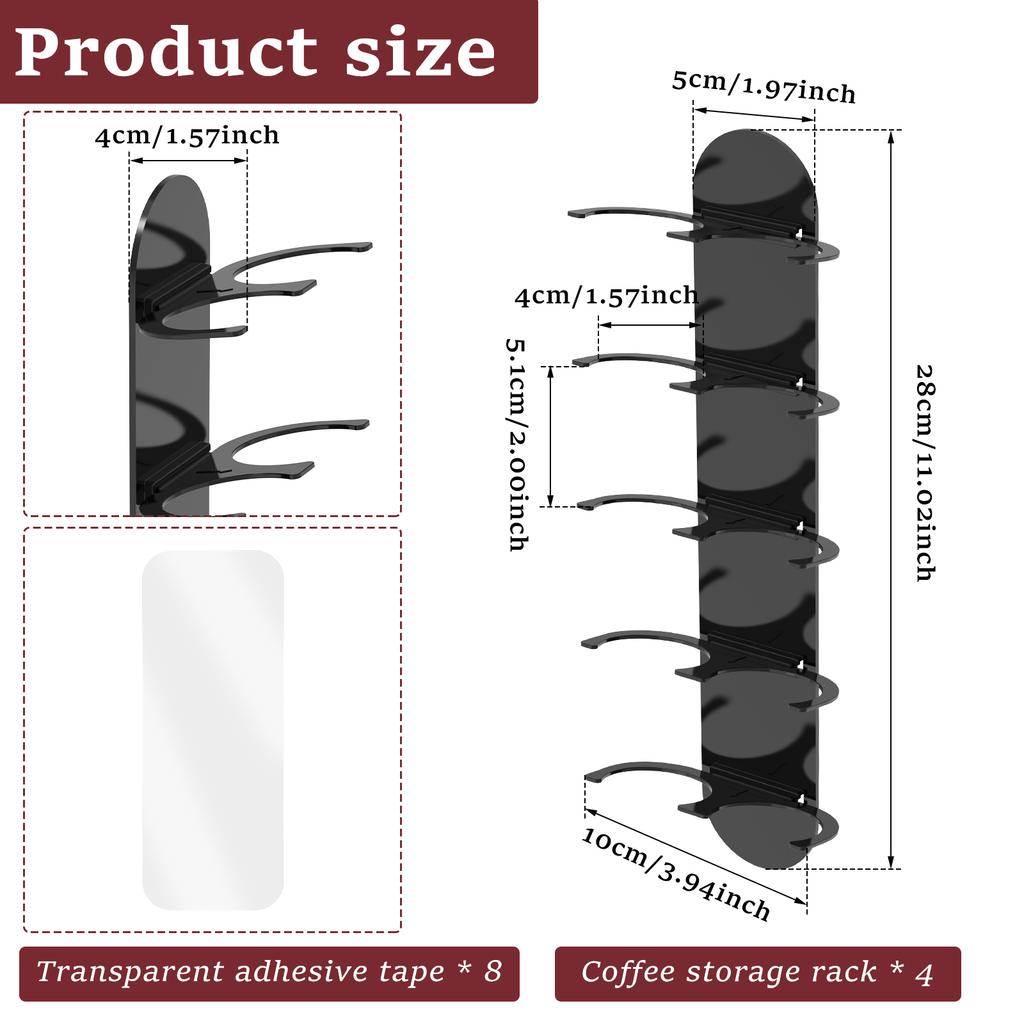 4Pcs Side Mount Coffee Pod Holder Space Saving Capsule Organizer Wall or Machine Mounted Storage Rack with Adhesive for Home