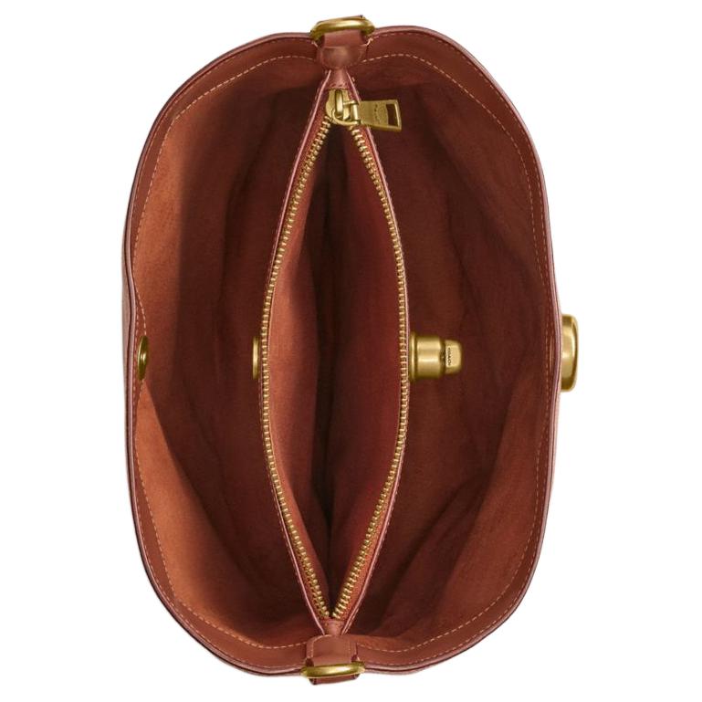 Coach Willow 28 Classic Logo Soft Faux Leather With Cowhide Bucket Bag Crossbody Shoulder Bag Large Women Bags Brown Caramel CW882-B4XHG