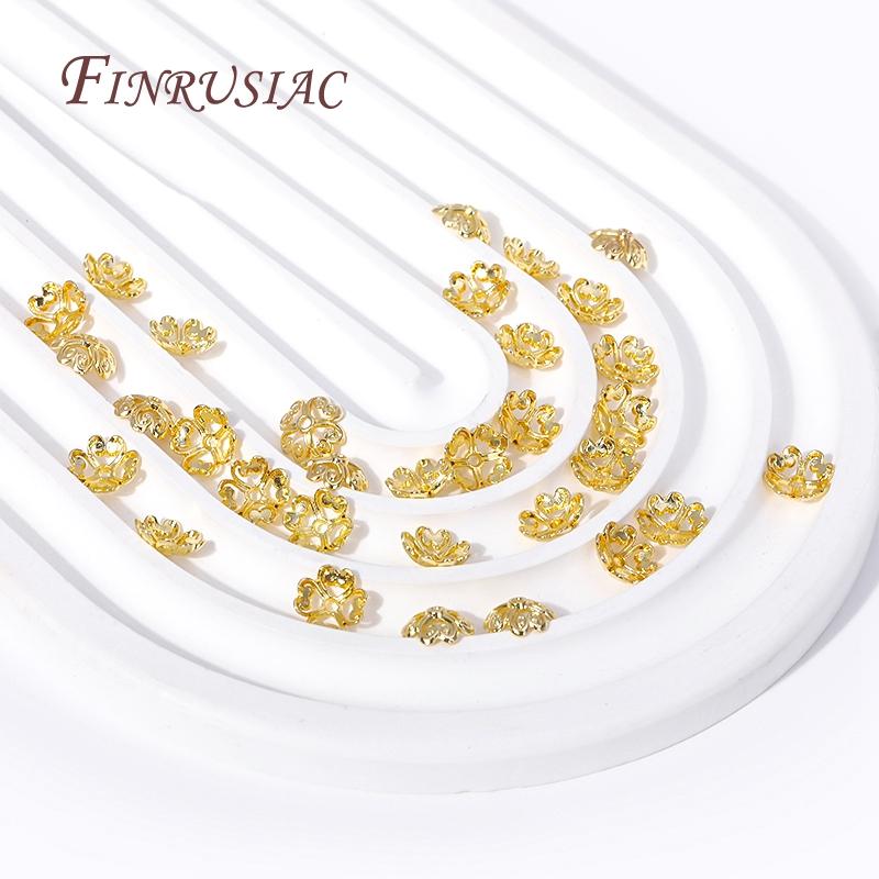 18K Gold Plated Brass Metal Bead End Caps DIY Beading Jewelry Making Supplies Trendy Hollow Flower Caps For Beads 8MM