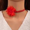 Collana di perle, collana in pizzo a farfalla bianca, catena per clavicola con fiore geometrico in tessuto