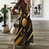 Women Plus Size V Neck Short Sleeve Printed Light Purple Straight Maxi Dress