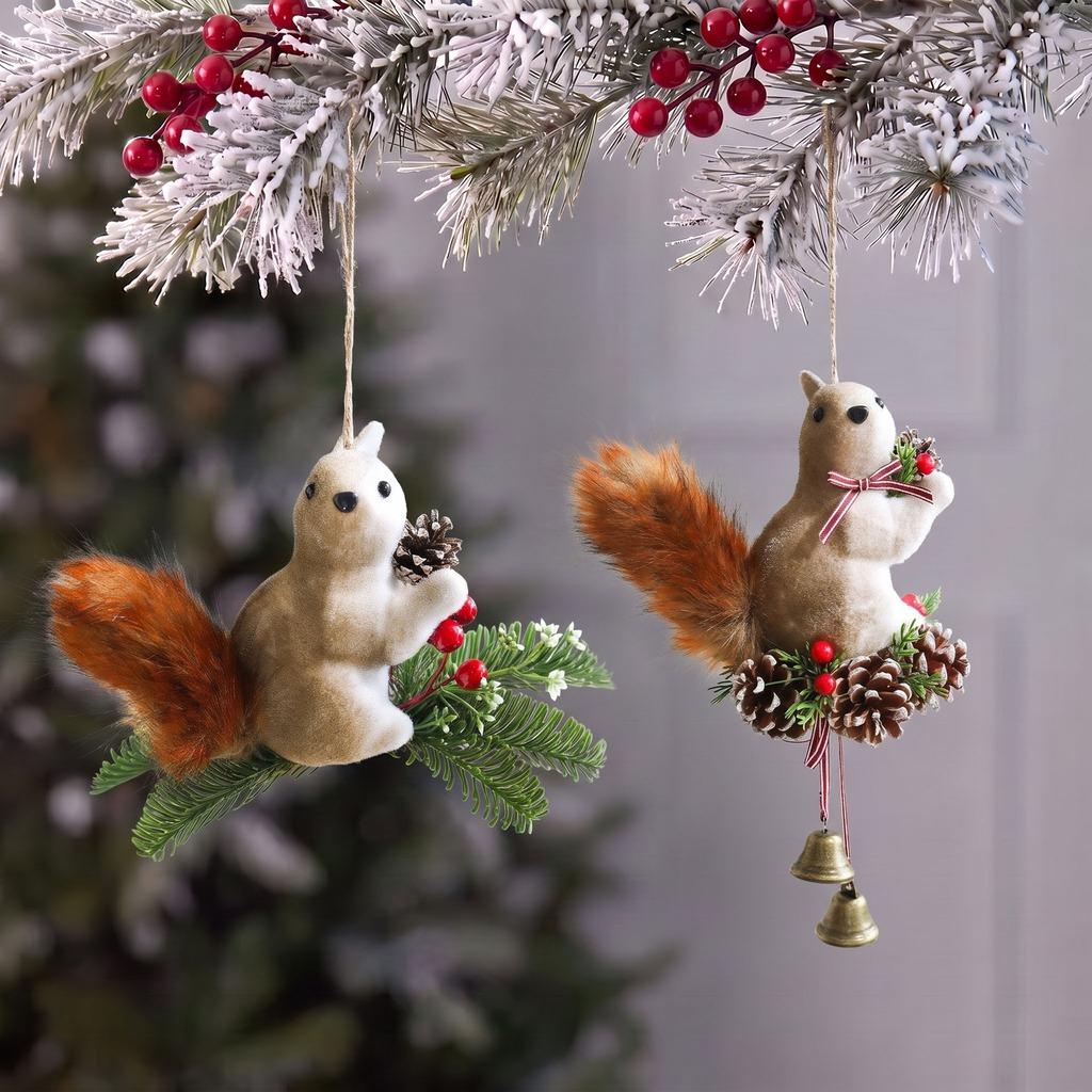 Christmas Hanging Ornament Simulation Squirrel Pendant Christmas Tree Creative Decoration New Year Party Ornament