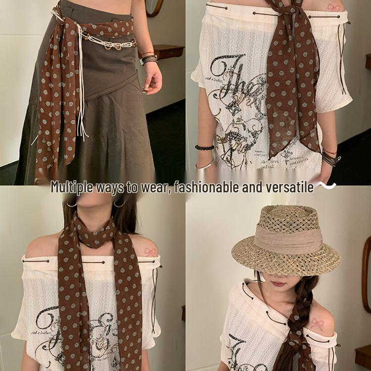 Bo Xi Retro Polka Dot Silk Scarf & Waist Chain for Women - Versatile Belt for Dresses and Jeans