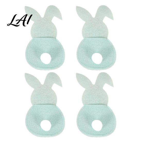 Decorative Fork Spoon Pouch 4 Pcs Easter Bunny Cutlery Holders Felt Tableware Bags Cute Rabbit Utensil Holiday Party Supplies Sleeve Spring