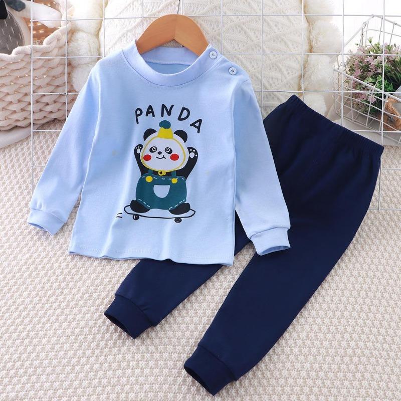Winter Kids Long Sleeve O Neck T Shirt Pants Set Casual Baggy 2pcs Suit Cotton Cartoon Printes Outfit