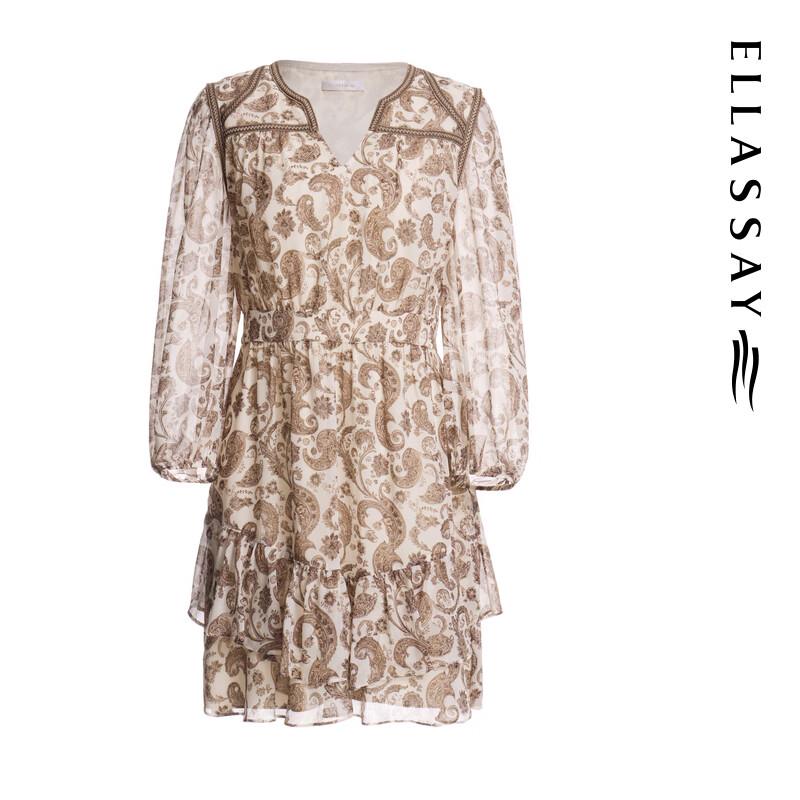 ELLASSAY Contrast Collar Print Mid-Length Dress