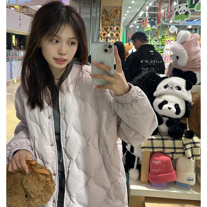 Schaf-Rhombus-Baumwollwattierte Jacke Damen Winter 2024 neue Daunenbaumwolle lose kleine Wattierte Jacke Student Wattierte Jacke