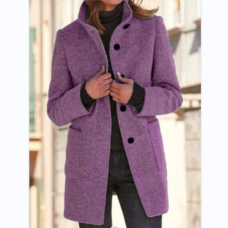 Women Wool Coat Winter Stand Collar Retro European American Fashion Autumn Coat with Lining
