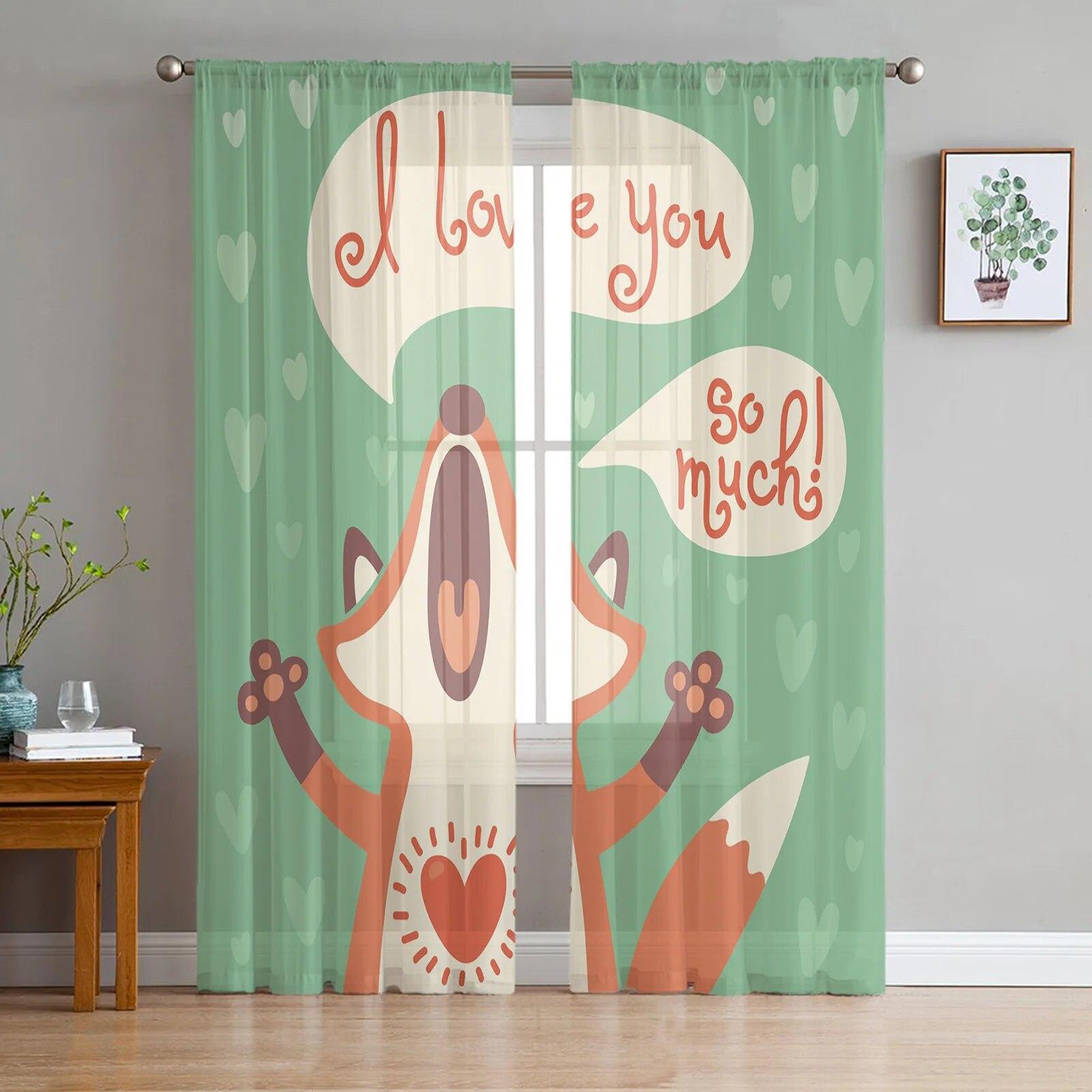 

Тюлевые шторы с милой лисой и дикими животными для гостиной, прозрачные современные шторы для декора спальни 135W x 183H(cm)x2