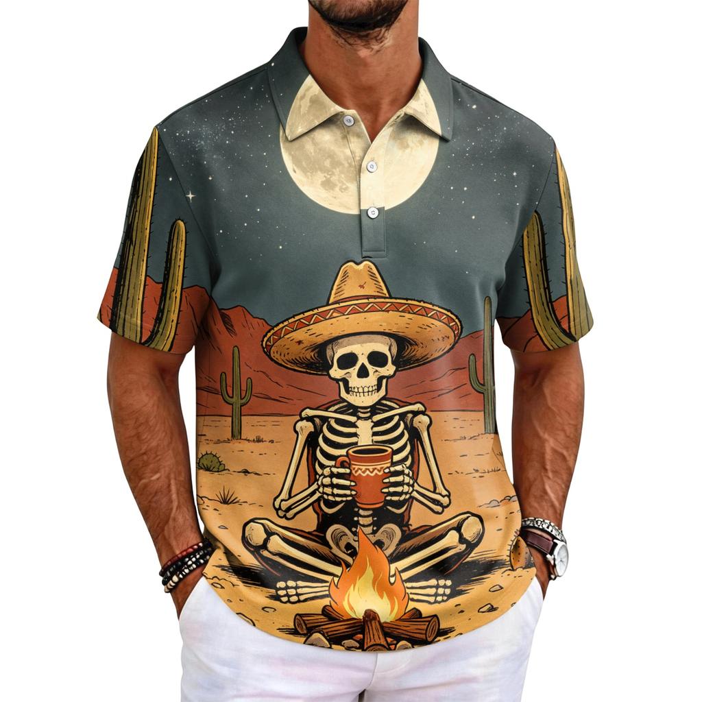 Men's Halloween Printed Short Sleeve Shirt for Party and Daily Wear