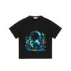 Black T Shirt with Colorful Headphones Splash Design for Music Lovers and Casual Wear