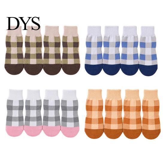 Non-slip Cotton Paw Grips 4Pcs Plaid Dog Socks, Anti-Slip Pet Covers with Adjustable Socks to Prevent Scratching Straps, Breathable Ribbed Protectors