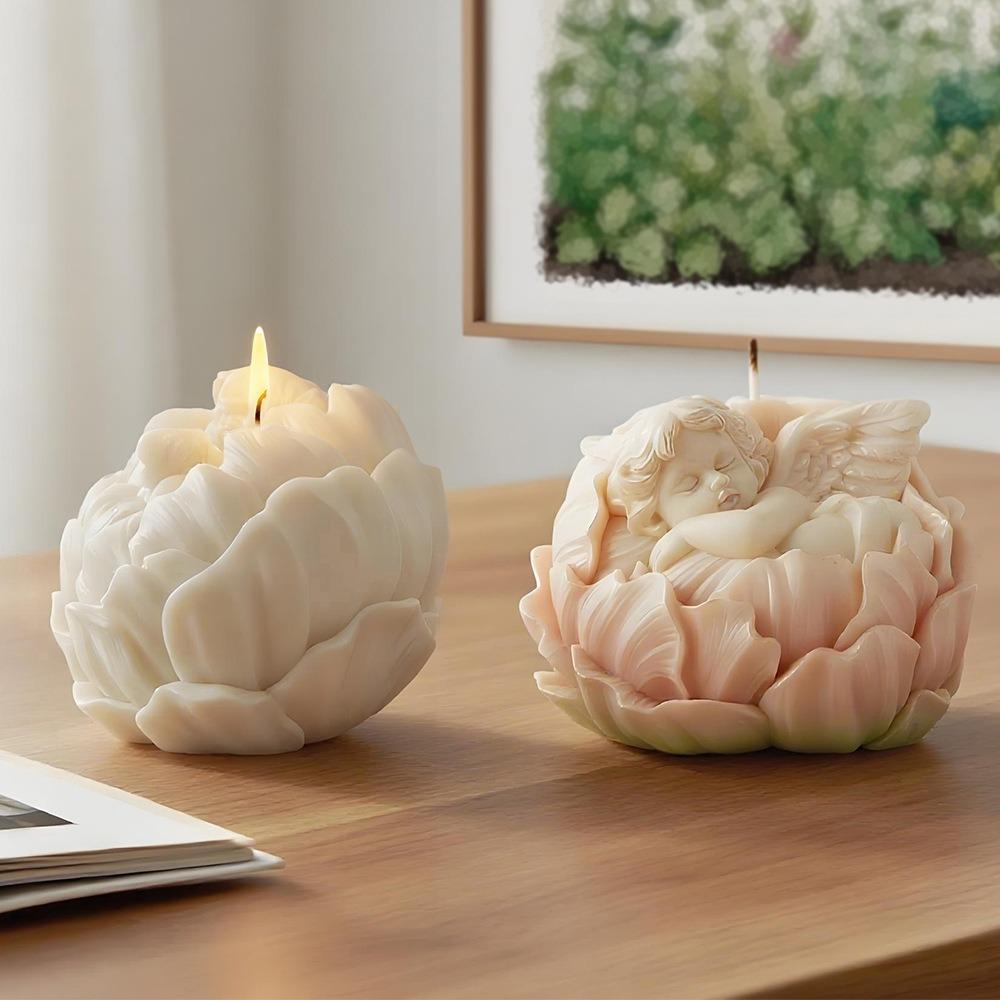3D Water Lily Angel Candle Mold DIY Lotus Handmade Soap Gypsum Decorative Ornament Silicone Mold