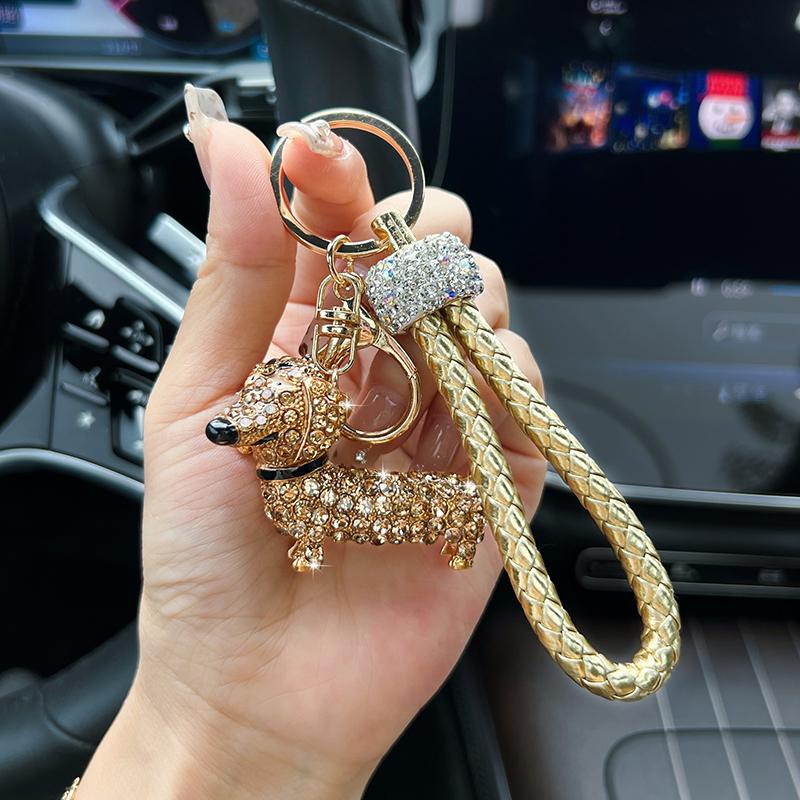 Cartoon Diamond Puppy Car Keychain Pendant Cute Dachshund Backpack Accessories Couple Car Key Chain Gift