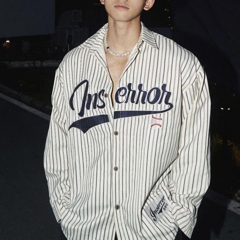 

Мужская одежда Осень Модная Американская Винтажная Полосатая Рубашка с Вышивкой Буквами Y2K Повседневная Уличная Одежда Оверсайз Топы с Длинным Рукавом XXXL бежевый