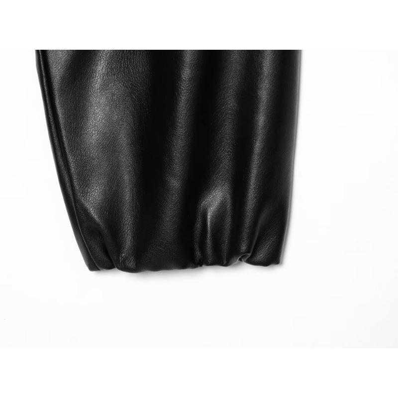 Women S Black Faux Leather Zip Up Stand Collar Long Sleeve Casual Coat