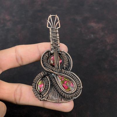 Bakır Thulit Kolye Bakır Tel Sarılı Kolye Gitar Kolye Thulit Takı El Yapımı Değerli Taş Kolye Bakır Tel Takı Düğün Hediyesi