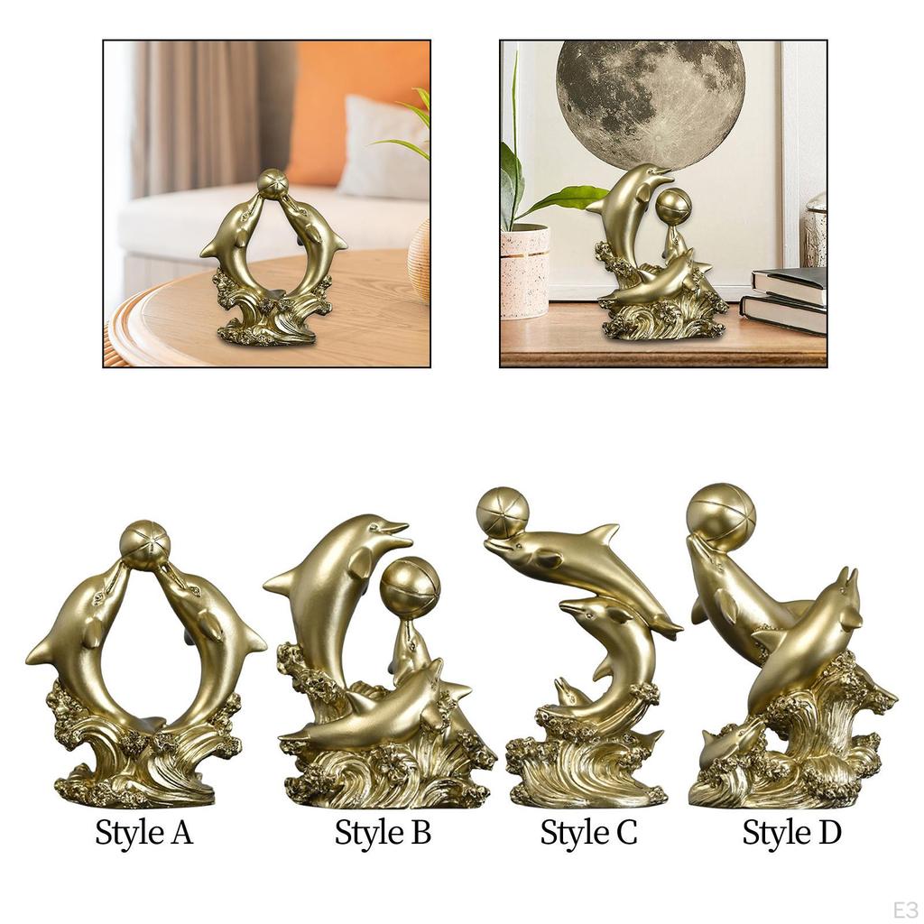 Dolphin Figurine Decorative Statue Art Crafts Creative Tabletop Ornament Sea Animal Sculpture for