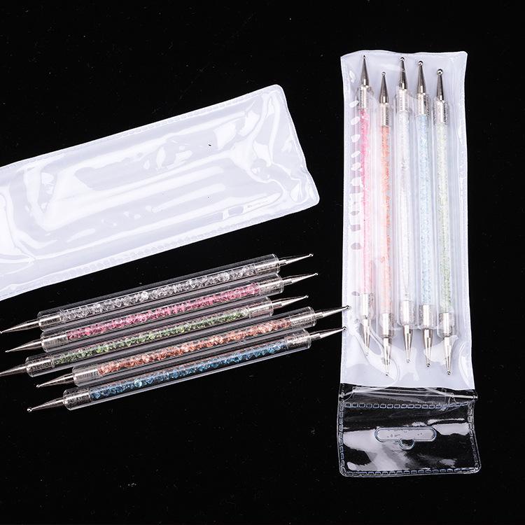Double-Ended Nail Art Pen Set with 5 Drill Bits and Dotting Needle Beads
