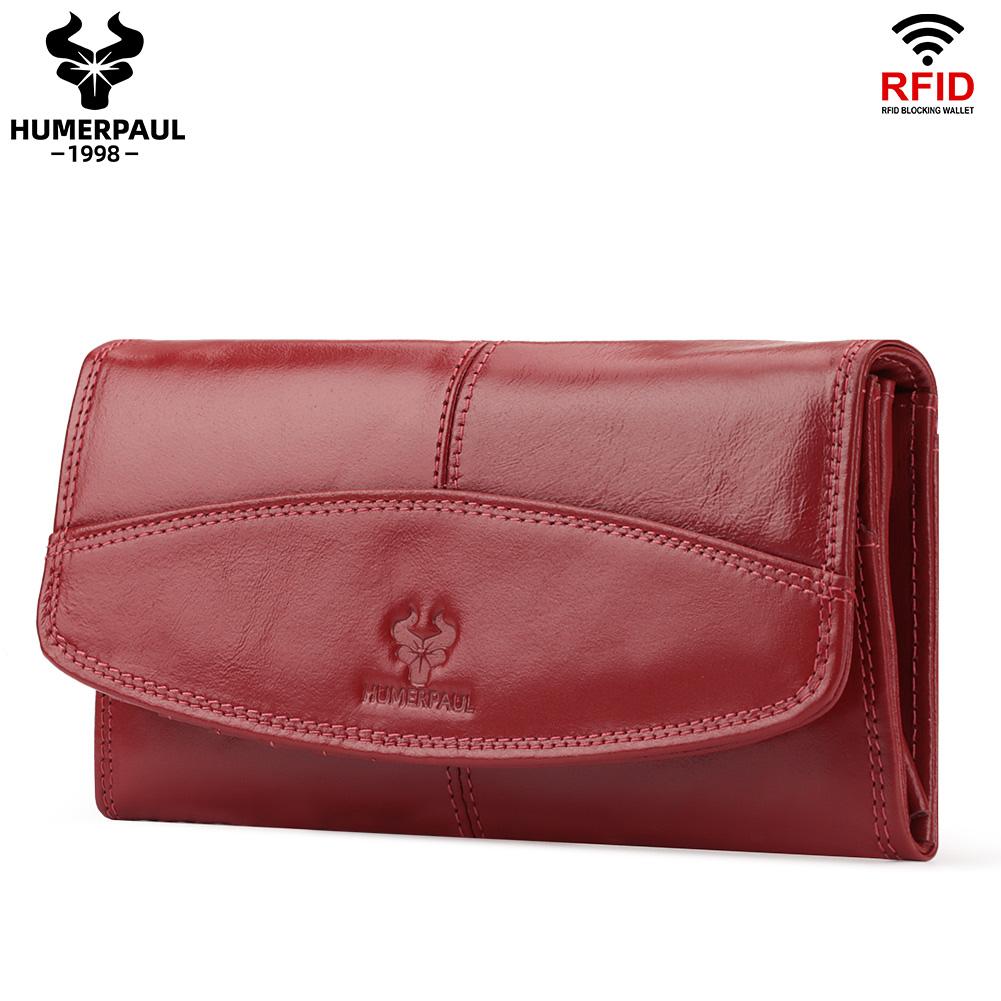 Humerpaul Damen-Geldbörsen, RFID-blockierend, echtes Leder, großes Fassungsvermögen, Kartenhalter, luxuriöse Designer-Damen-Langbrieftasche