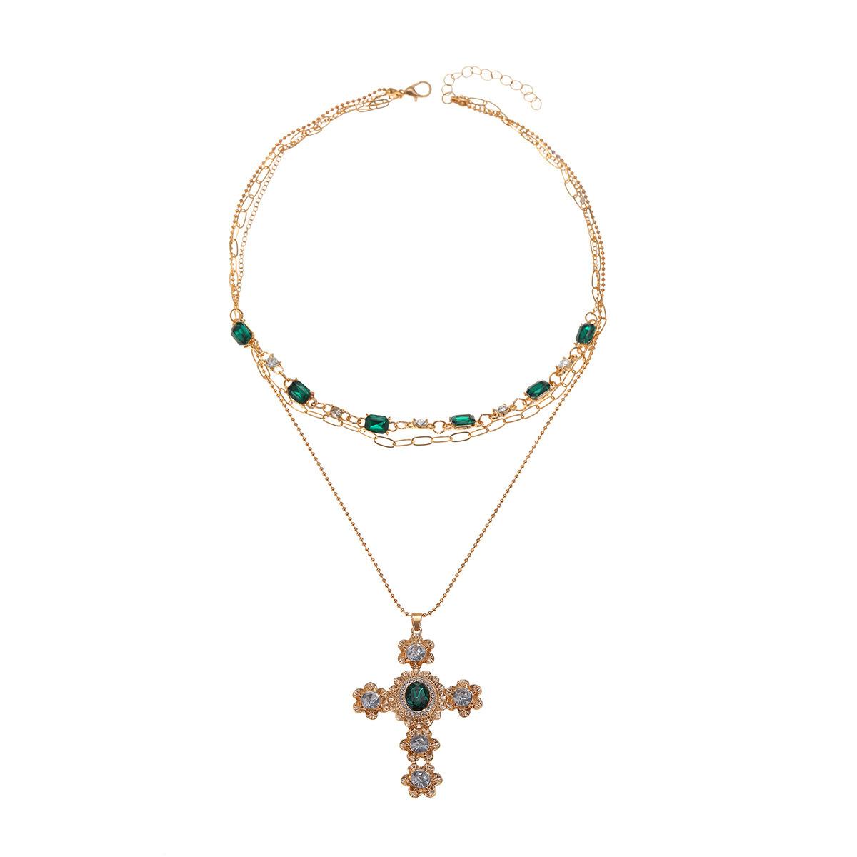

Diamond-encrusted cross necklace, European and American retro niche light luxury high-end sense stacked wearing accessories, women s collarbone chain