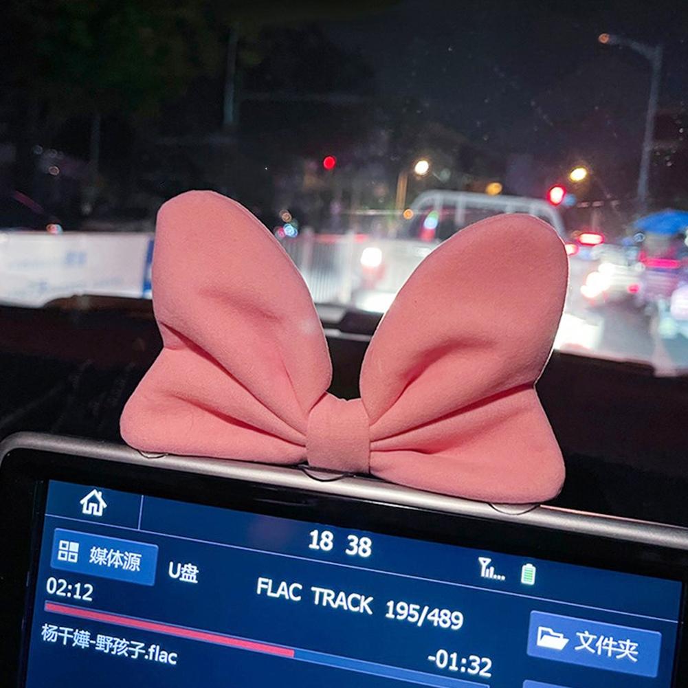 Cute Fashion Red Bow Car Ornaments Light Luxury Style Suede Fabric Car Interior Decoration Kawaii Car Accessories Auto Styling