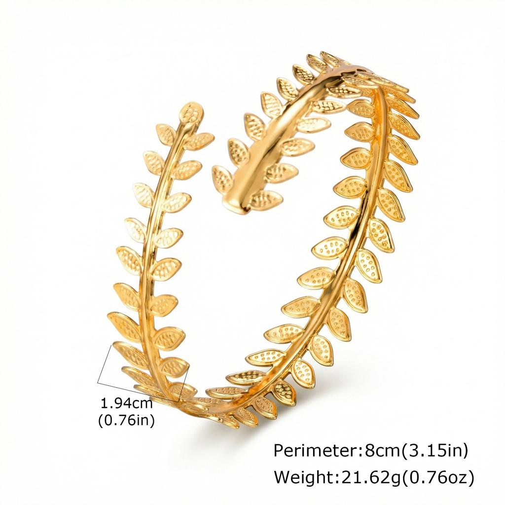 Leaf-shaped Open Arm Bracelet Upper Arm Band Gold Color Geometric Leaves Spiral Cuff Bangle for Women Fashion Jewelry