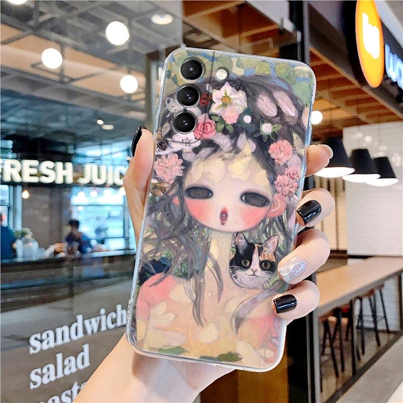 Japanese style Aya Takano Art Painting Transparent Case for Samsung Galaxy S22 S21 S20 FE S 22 Ultra S10E S9 Plus 5G Cover Coque