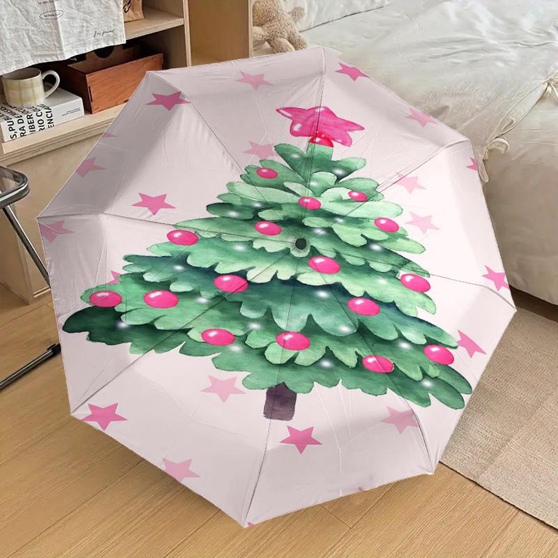 1pc Christmas tree Automatic Open/Close Umbrella Compact Folding Umbrella with 8-Rib Shaft for Women/Men, Portable Travel Umbrella,1236S