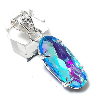 Pingente de prata esterlina 925 feito à mão com pedra preciosa de topázio místico natural 4,5 cm Q2m74
