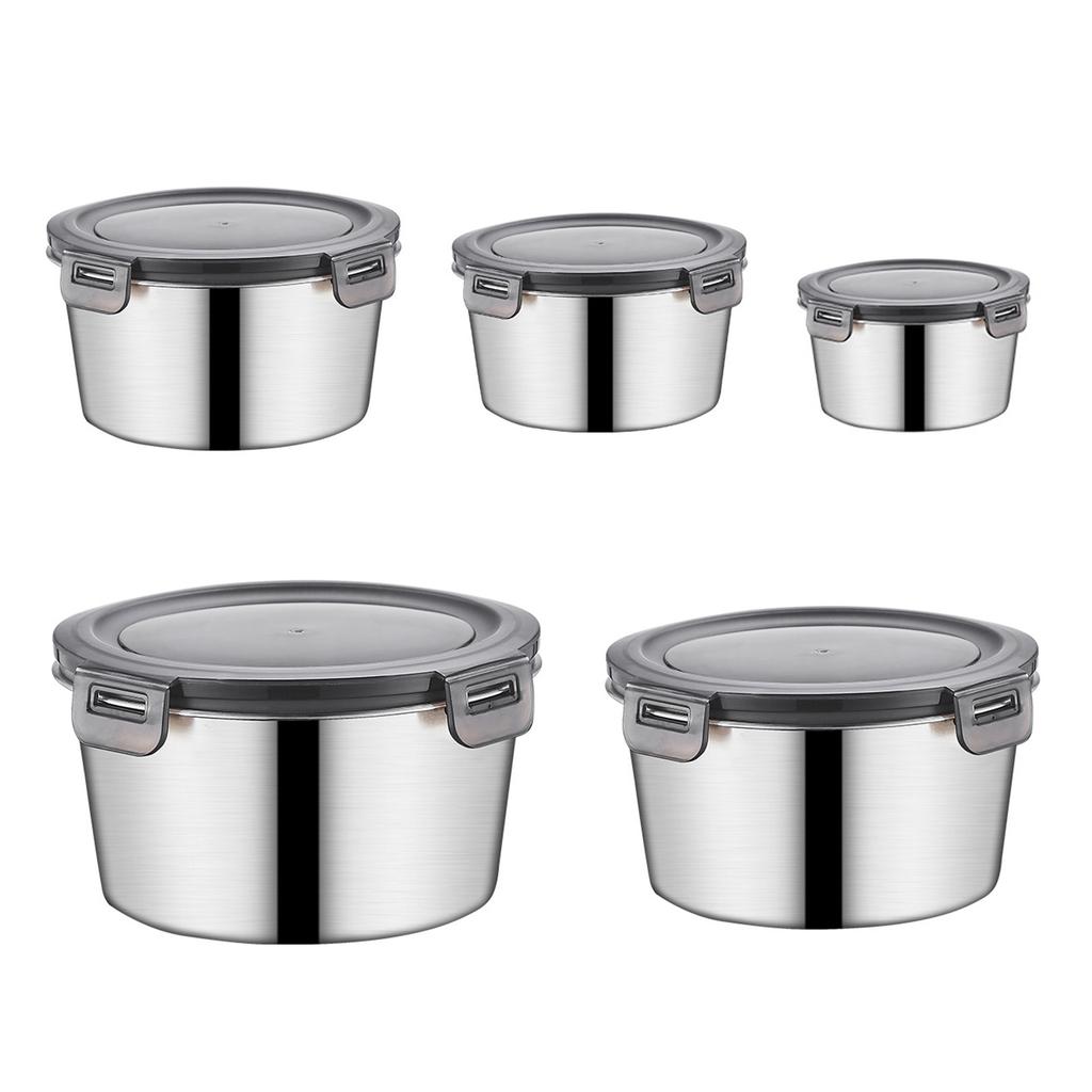 5pcs Leak Proof Lunch Holders with Lid Stainless Steel Container Set for Office Lunches Stackable Food Storage Bowls
