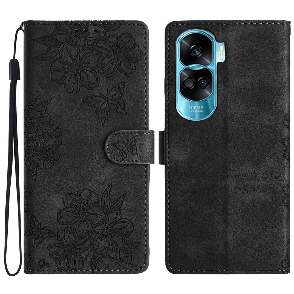 For Honor 90 Lite 5G/X50i 5G Case Butterfly Flower PU Leather Phone Cover Hand Strap Wallet Purse