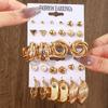 European and American metal earrings square geometric earrings retro pearl earrings ins wind earrings set