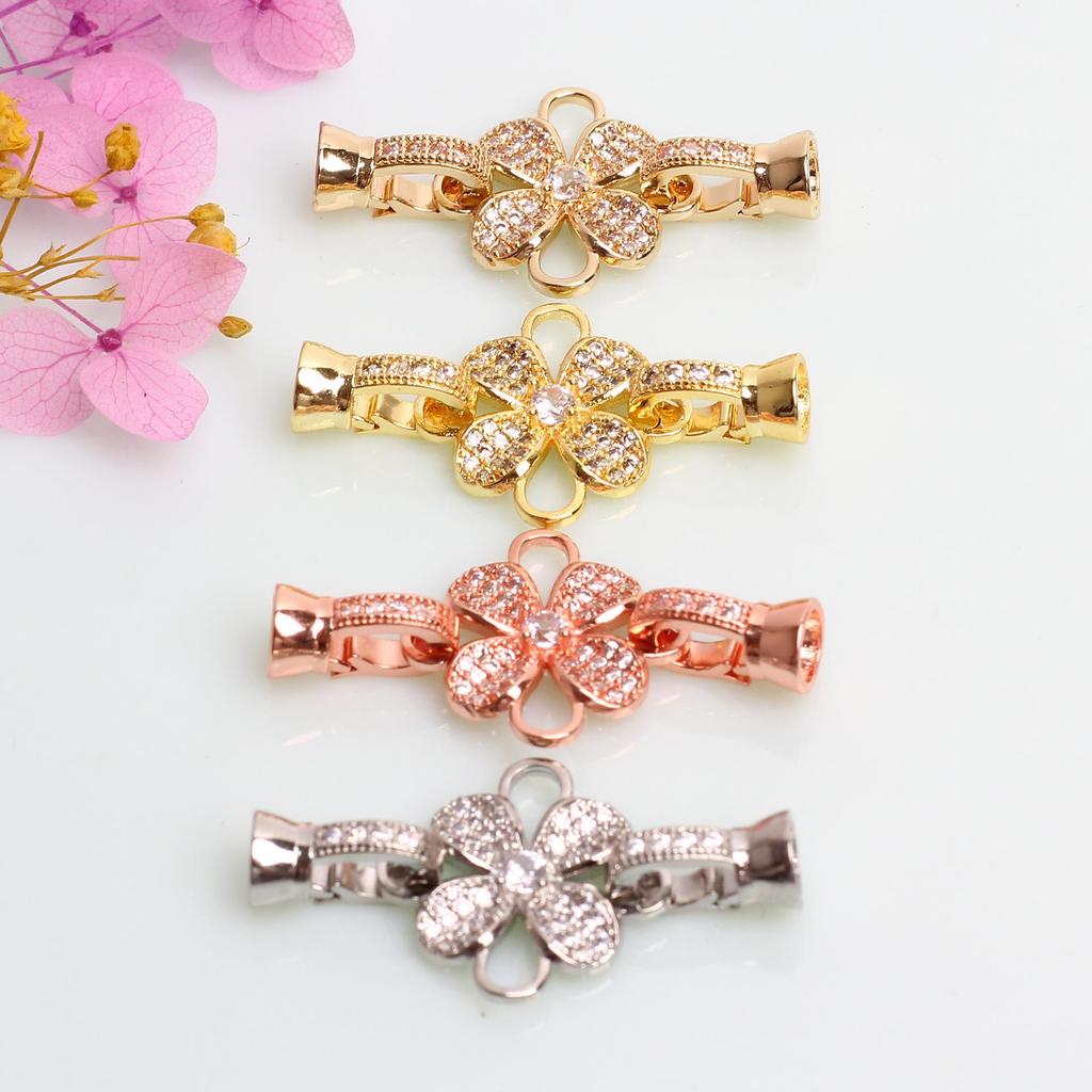 14k Goud Gevuld Zirconium Strik & Parel Bloemvormige Gesp voor DIY Sieraden Accessoires