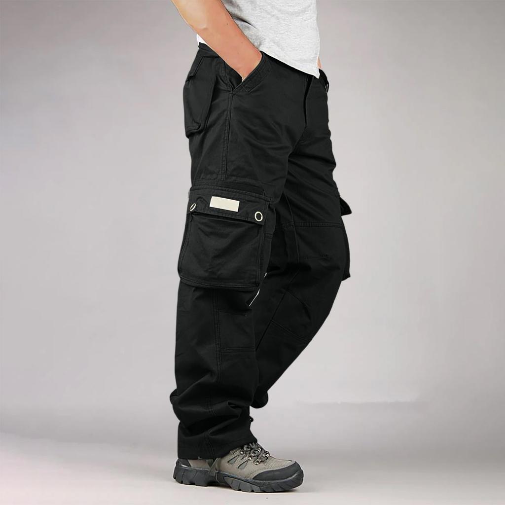 Pánské volné ležérní pracovní kalhoty s více kapsami, kalhoty se stahovací šňůrkou v pase
