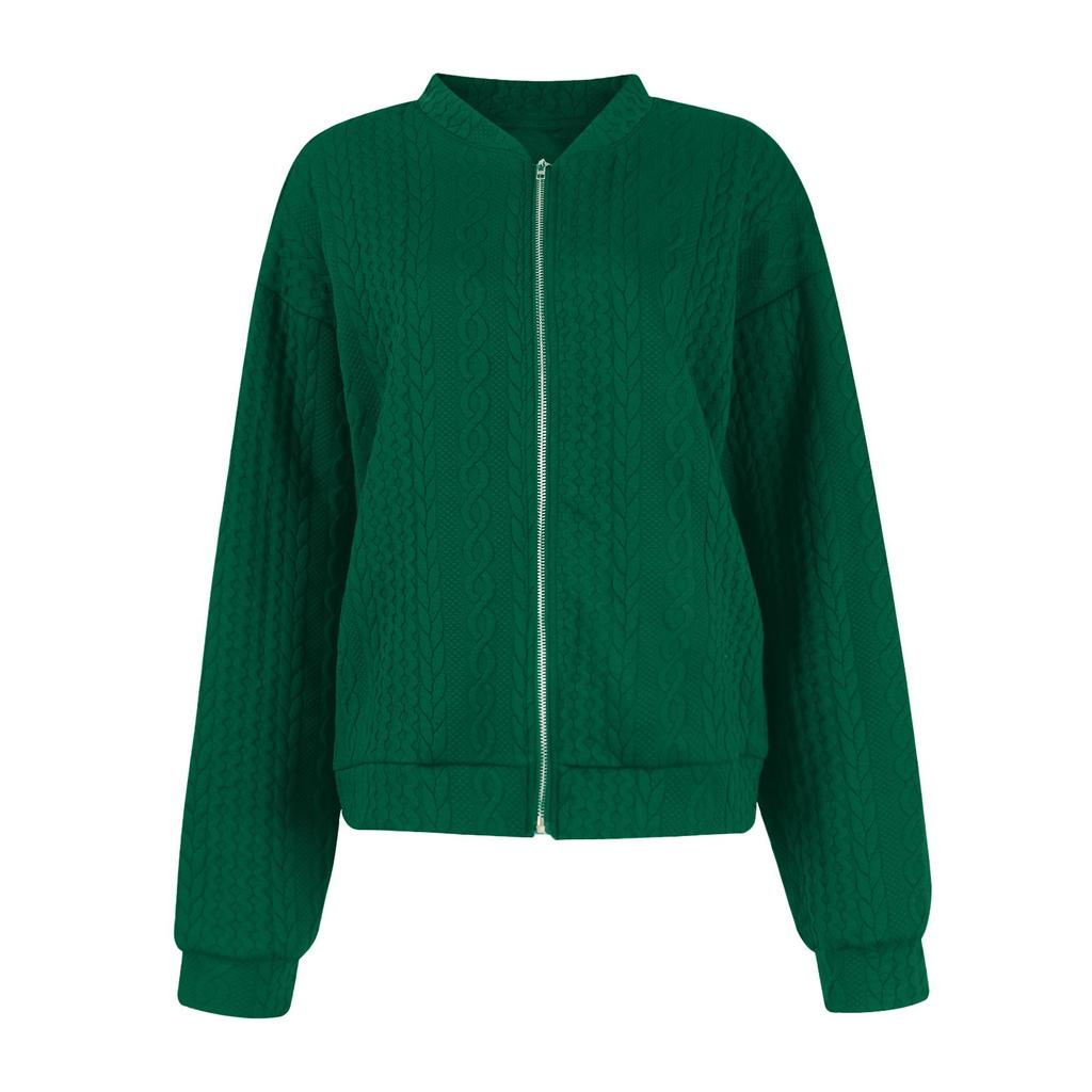 Damska modna jednokolorowa luźna stojąca kurtka sportowa z zamkiem błyskawicznym