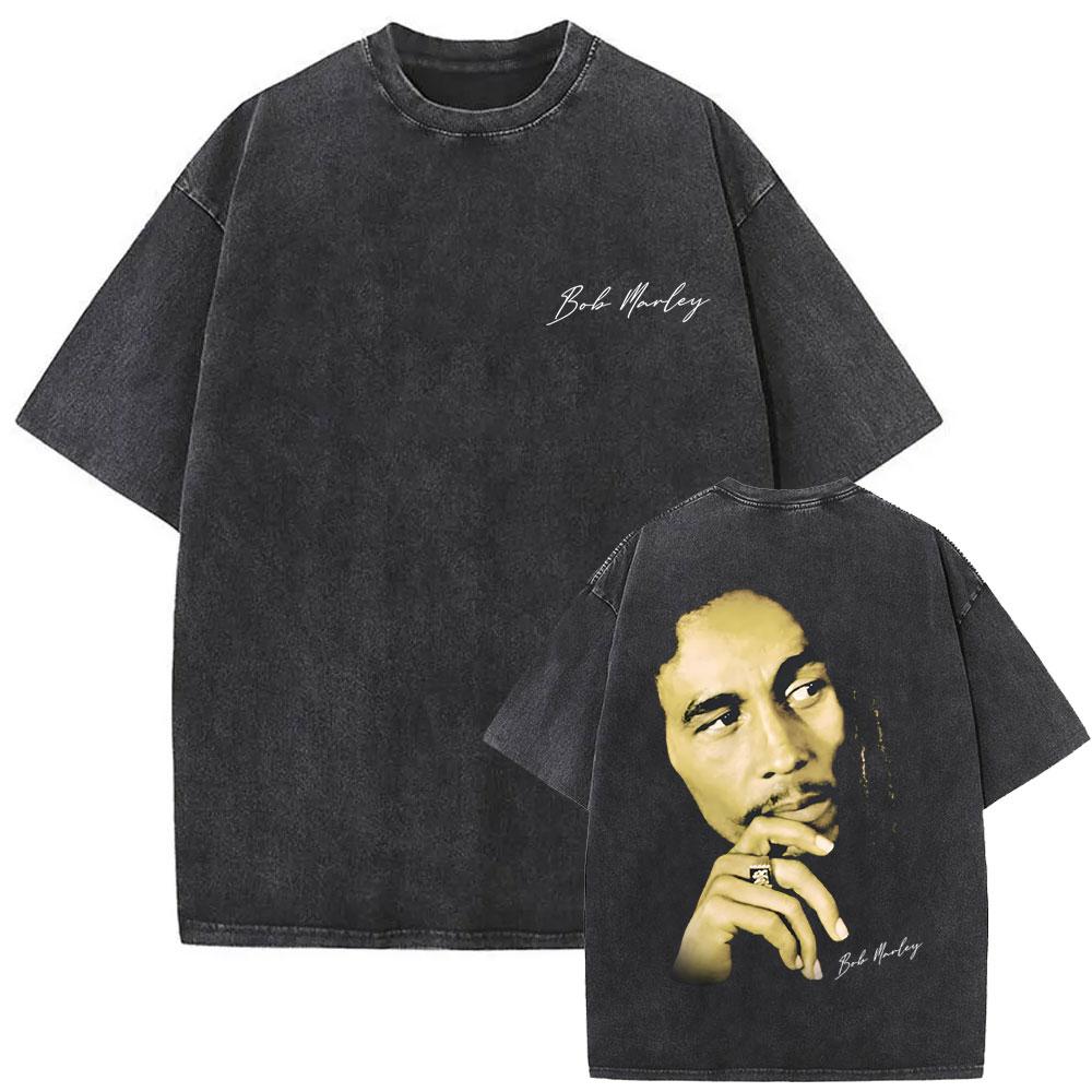 Washed Vintage Reggae Originator Bob Marley One Love Album Graphic T Shirt Men Classic Tshirt Mens Cotton Oversized T Shirts